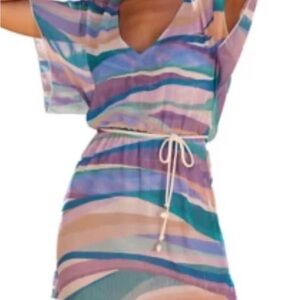 BECCA Pink and Purple Swim Coverup with V-Neckline